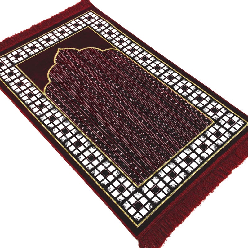 Modefa Prayer Mat - Thin Lightweight Velvet Turkish Muslim Prayer Rug - Prayer Rug Islam Men - Islamic Prayer Rug Sajjadah Prayer Mats Namaz Mat for Salah Islamic Gift Car Hanger - Vined Arch (Red) - Image 5
